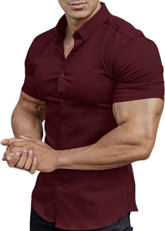 summer new short sleeve printed shirt men's shirt collar casual fashion solid color shirt thin short sleeve shirt men