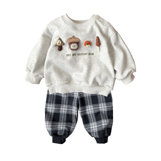 Baby boy Korean version autumn two-piece set of infant ins sweatshirt pants set baby foreign style A cartoon clothes