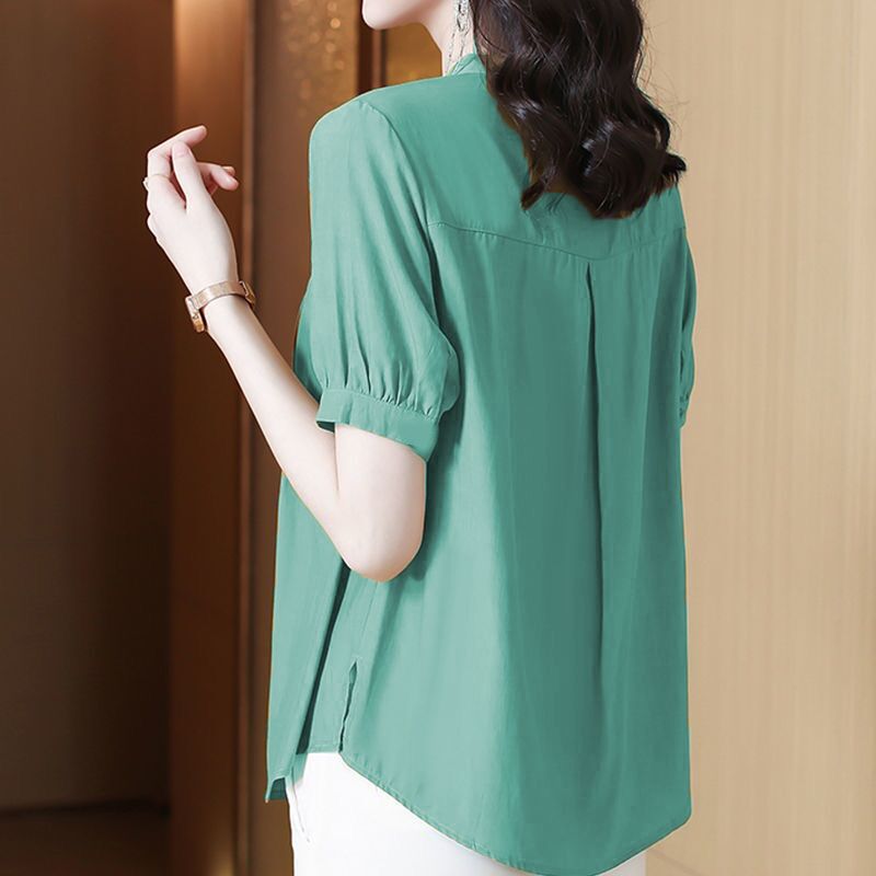 Chiffon shirt women's summer short sleeve new summer beautiful fashion chiffon shirt feminine mom shirt top