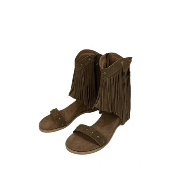 [Armano] design tassel rivet roman sandals women's 2025 new boots women's summer high-top sandals
