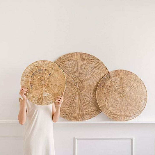 European style home wall wall decoration pendant round straw rattan B&B living room wall decoration wall decoration wall hanging