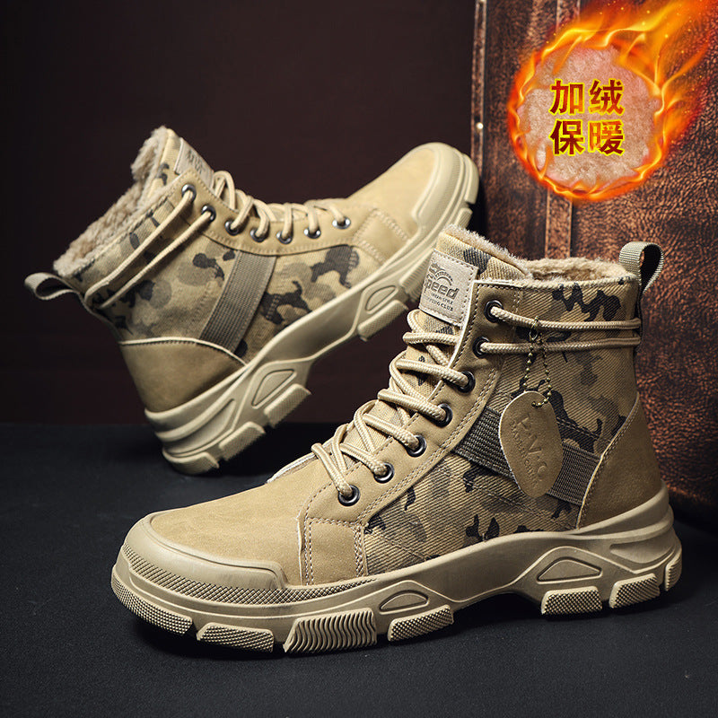 Popular outdoor trend martin boots plus size four seasons cloth men's boots camouflage pattern velvet thickened boots wholesale