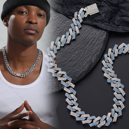 [Source Factory] European and American New Full Diamond Hip Hop Cuban Chain Men's Necklace 15mm Premium Pendant with Diamond