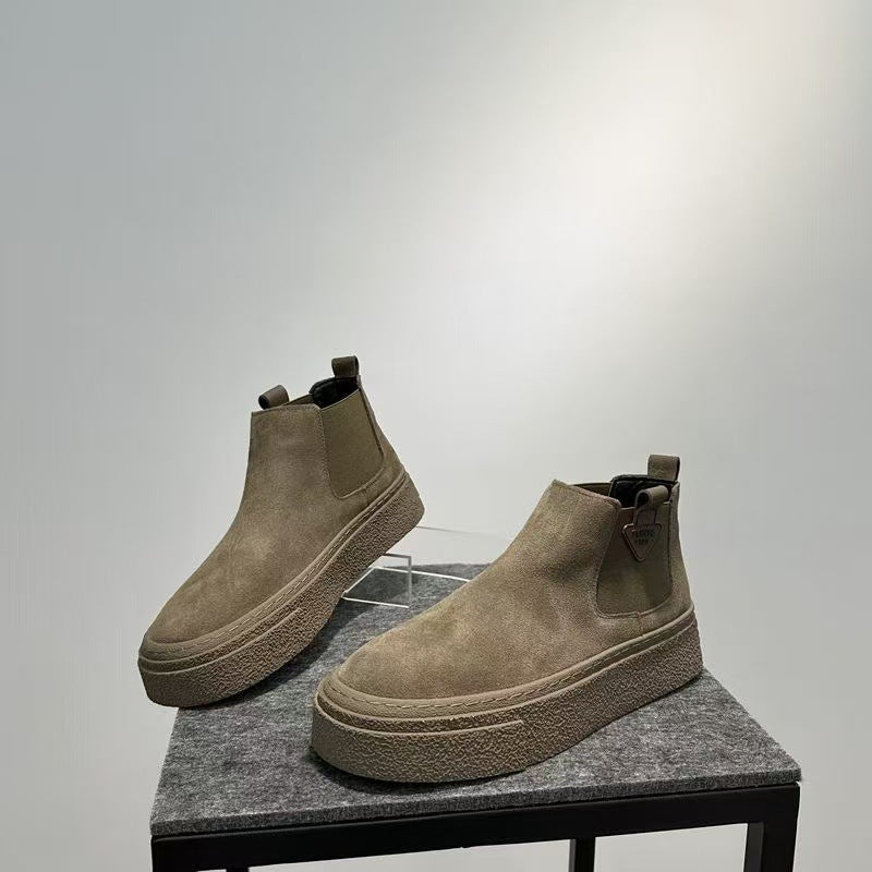 Chelsea boots men's 2025 new solid color Martin boots versatile retro pedal high-top boots platform boots for men