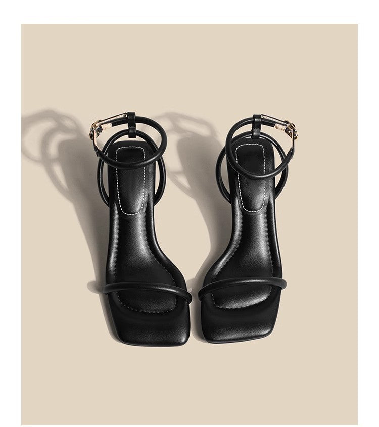 2024 New White French High Heels, Stiletto Heels, Square Toe, Open Toe, Slotted Sandals, Women's Summer