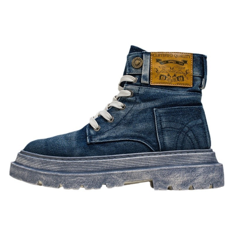 2024 Fall/Winter Douyin Martin Boots Denim Retro Denim Cargo Boots Retro Biking Men's Shoes Live High Quality