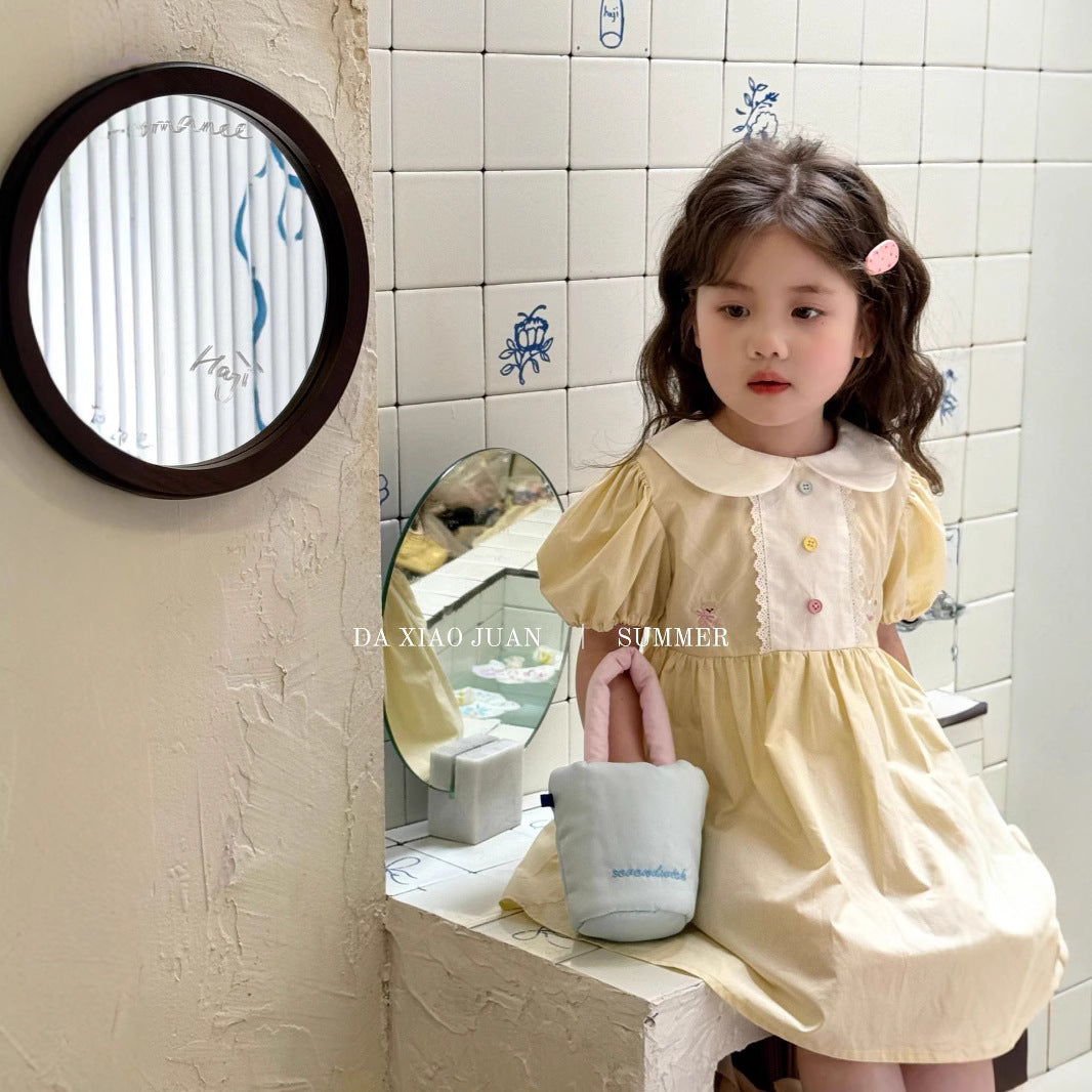 [size volume] children's summer new doll collar embroidery girls' dress -52327