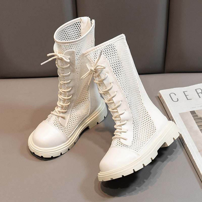 Girls' high boots, summer zipper Roman shoes, children's boots, Korean flats, boots, fashion Internet celebrity cool