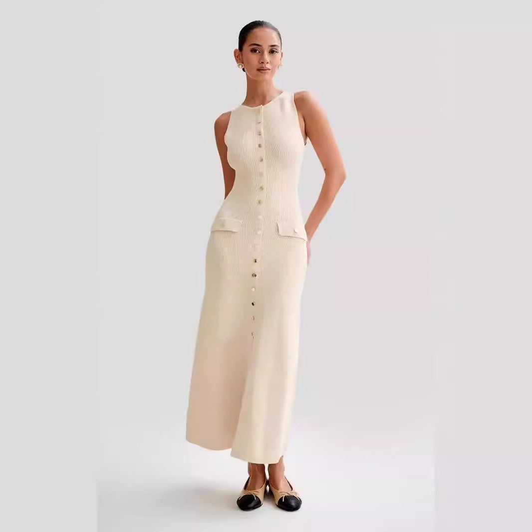 2024 summer new European and American style temperament sleeveless round neck slim knit dress