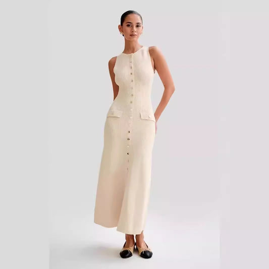2024 summer new European and American style temperament sleeveless round neck slim knit dress