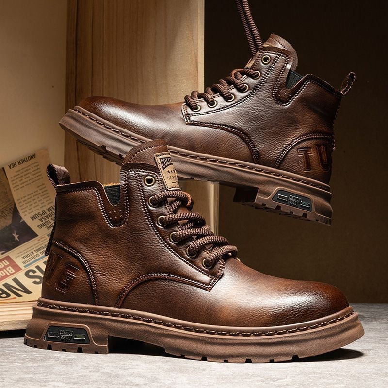 Martin Men's Boots, Cargo Boots, Spring High-top, Breathable Casual Shoes, Leather Shoes, British Fashion, Versatile Retro Men's Boots
