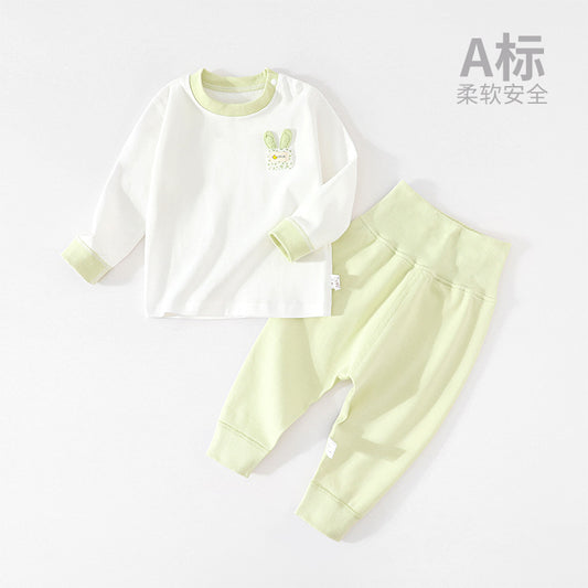 Baby autumn coat set, cotton high-waisted belly protection, autumn pants, male and female baby long-sleeved split winter pajamas, cotton children