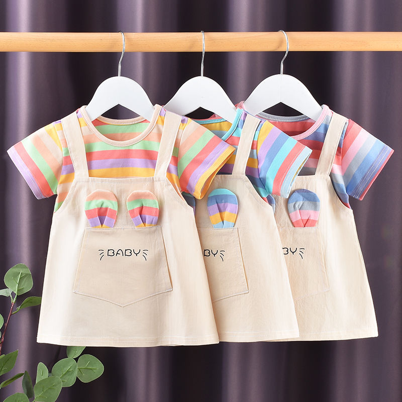 2025 New Girls Dresses, Summer New Styles, Cotton Thin Summers, Short Sleeve Girls' Children's Skirts
