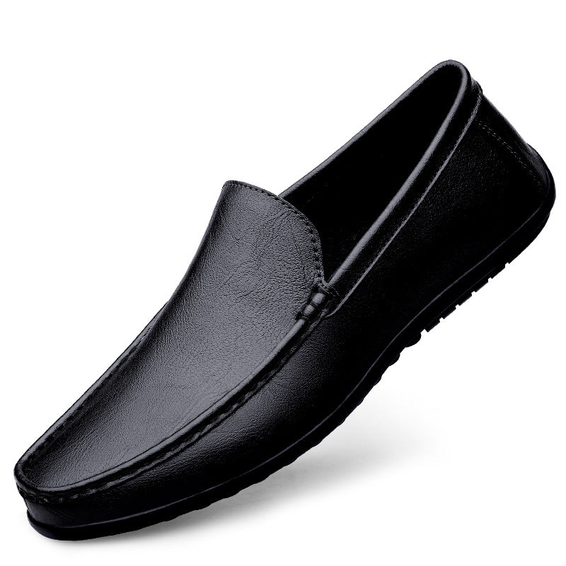 One Kick Men's Shoes Leather Lazy Beanie Shoes Soft Sole Leather Shoes Men's Business Flat Casual Shoes Cross Border Plus Size