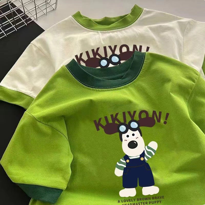 Summer new cotton small and medium-sized boys and girls short-sleeved T-shirts, children's babies cute foreign half-sleeved tops ins