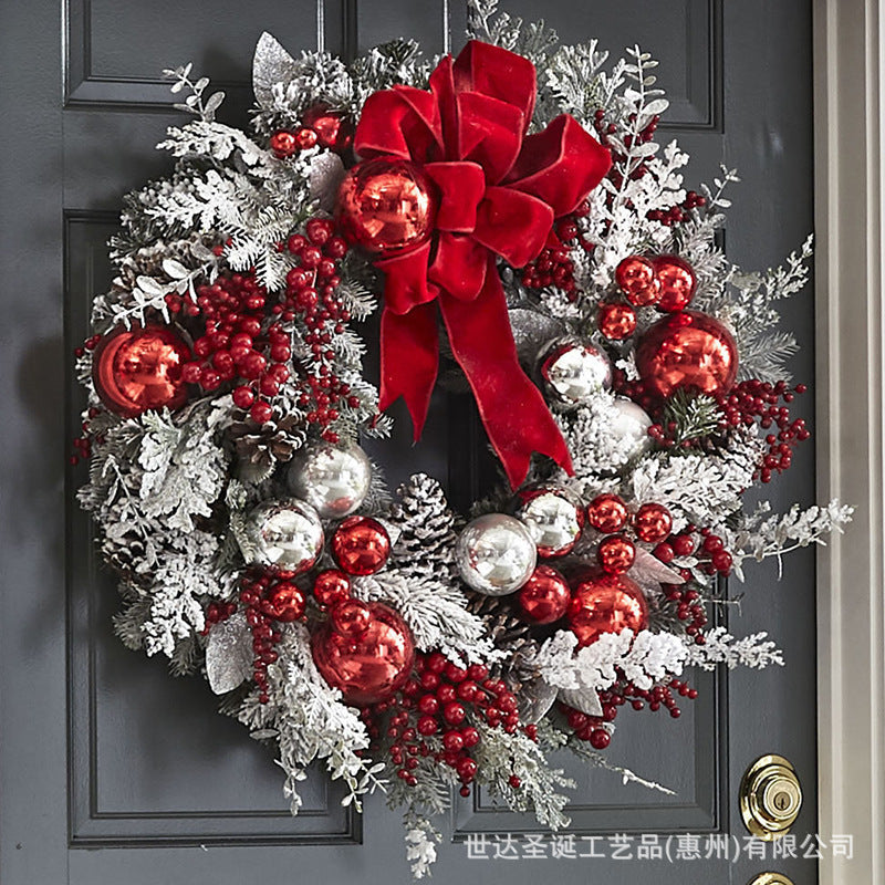 Christmas flocking Christmas ring wreath door hanging decoration Christmas wreath rattan pendant European and American home decoration
