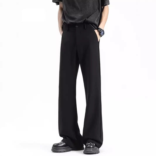 Black draped trousers men's spring and autumn new straight cleanfit bootcut high-quality casual long pants men