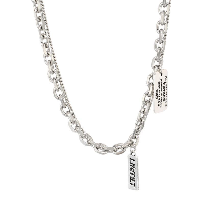 Simple square card pendant letter hip hop necklace women's summer cold wind double layered decorative clavicle chain accessories men