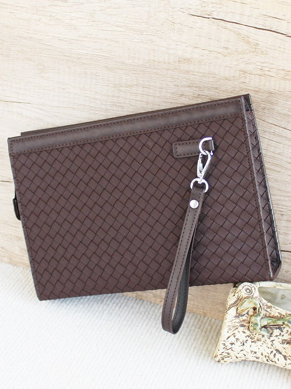 2025 Men's Clutch Braided Pattern Handbag Men's Clip Bag Large Capacity Business Casual Handbag Envelope Bag Men