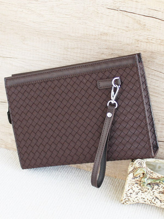 2025 Men's Clutch Braided Pattern Handbag Men's Clip Bag Large Capacity Business Casual Handbag Envelope Bag Men