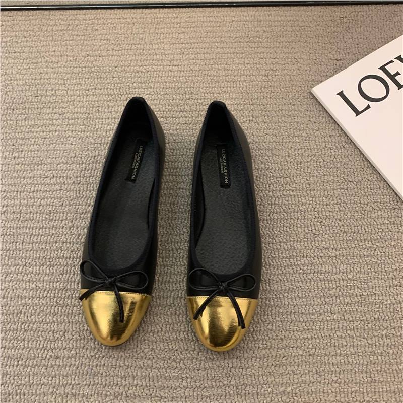 Flat French Small Fragrance Single Shoes Women's Shoes Spring 2025 Pink Ballerina Bow Granny Shoes Scoop Shoes