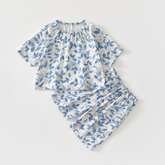 Korean vintage floral pajamas baby print casual two-piece summer new gauze set baby loungewear