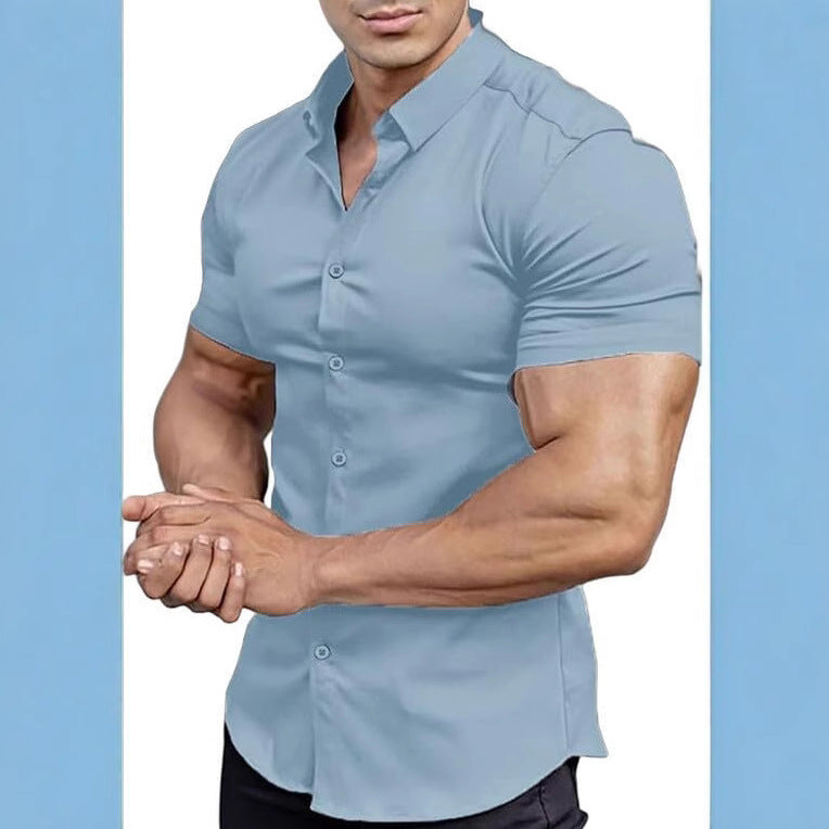 summer new short sleeve printed shirt men's shirt collar casual fashion solid color shirt thin short sleeve shirt men
