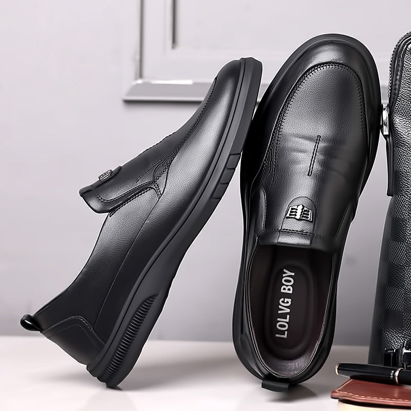 Leather shoes men's leather business casual work shoes lazy people driving soft sole anti-slip one foot pedal middle-aged and elderly dad shoes