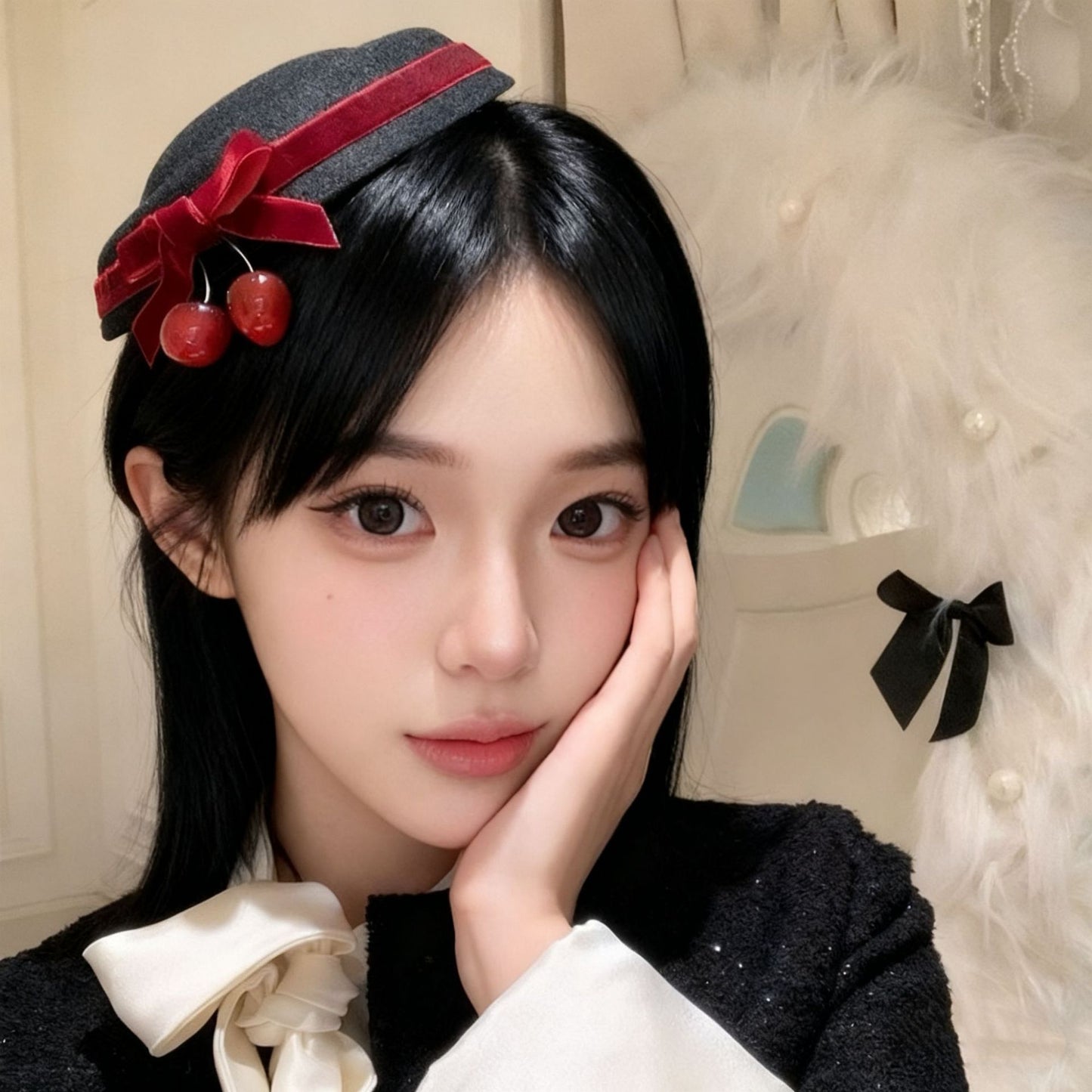 Christmas vibe, bow, cherry, top hat, Santa hat, hair accessories, tiaras, hairpins, haircards, ornaments, dress up