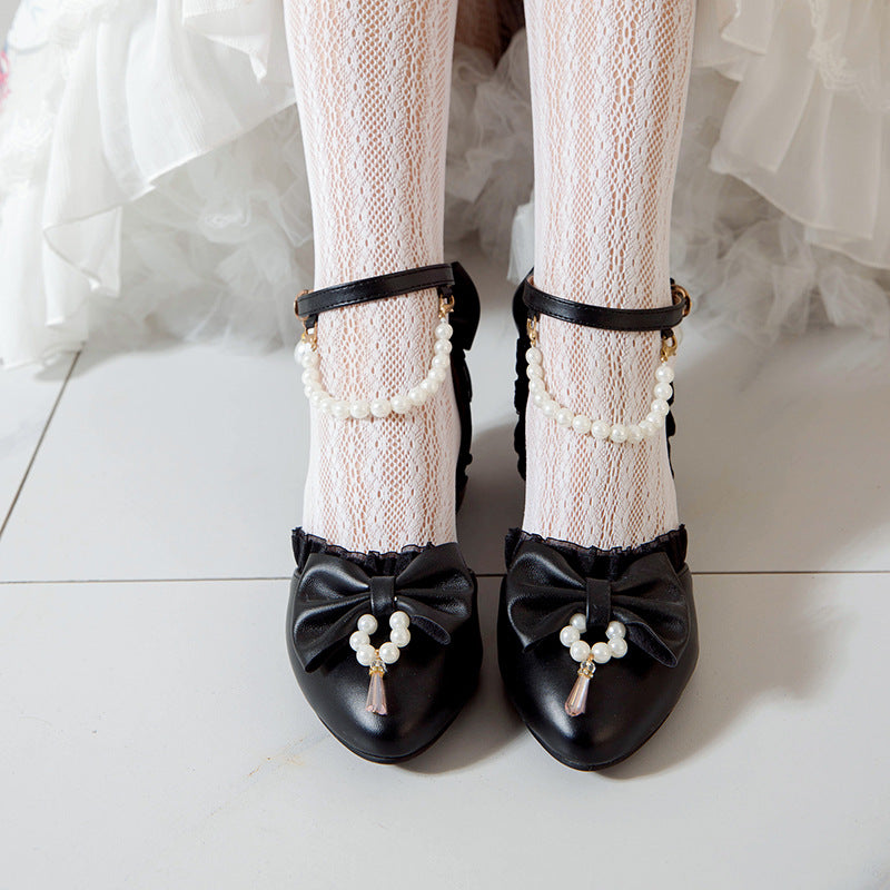 Pearl princess shoes show out the toe sandals girls and children's new fairy middle and big children little princess LO lolita shoes