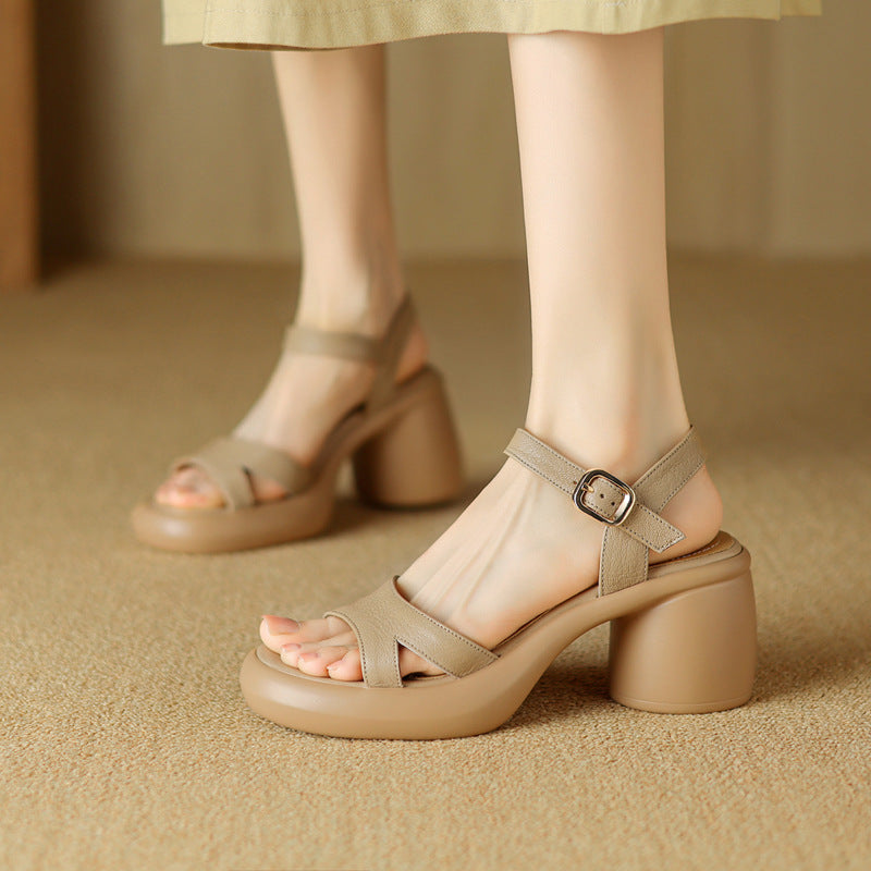Open toe platform to wear sandals women's 2024 new summer high heel block heel fairy style Roman shoes