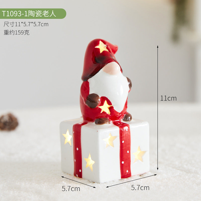 Christmas Ceramic Luminous Christmas Tree Cottage Tabletop Home Ceramic Ornaments Scene Arrangement Props Christmas Gifts