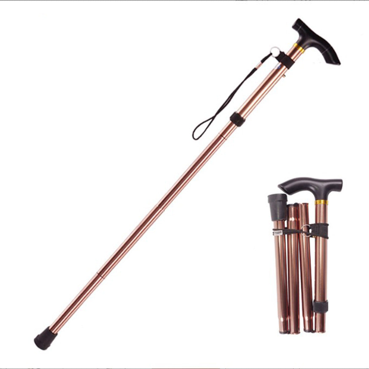 Aluminum alloy climbing pole Telescopic folding trekking pole Anti-slip cane for the elderly to strengthen adjustable 5-section crutches