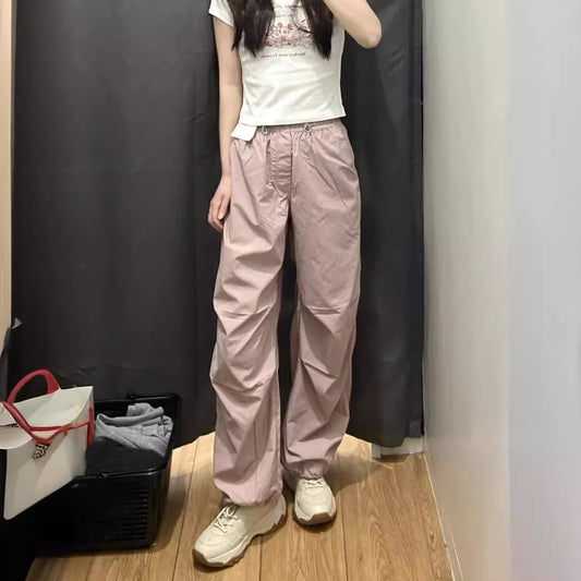 Summer 2024 New Parachute Pants Women's Casual Wide Leg Pants Sweat Wicking Quick-Drying Cargo Sweat Pants 464888