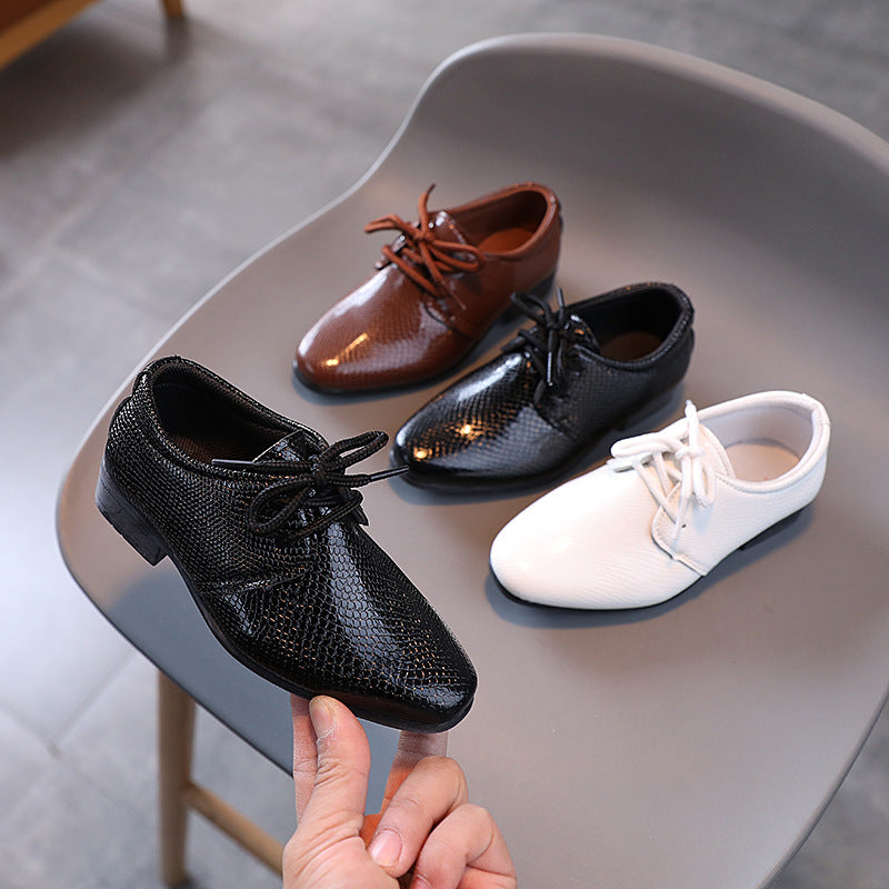 Boys' leather shoes Spring and Autumn 2023 new British style lace-up children's single shoes black performance shoes for middle and college students