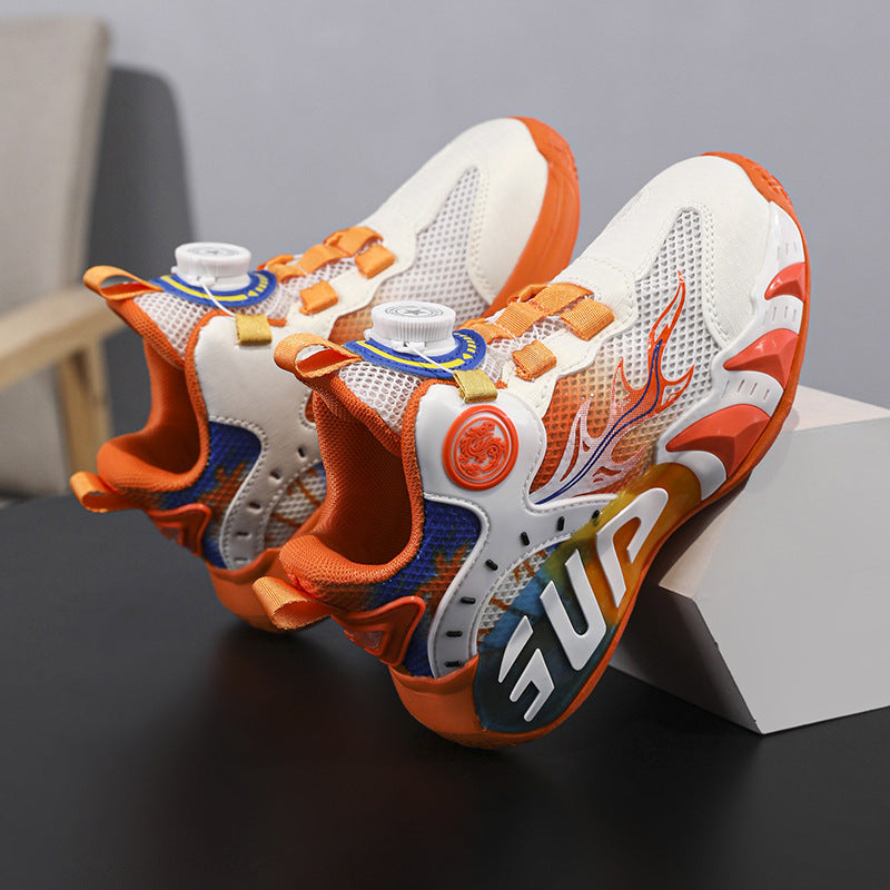 Summer new children's shoes, mesh breathable children's sports shoes, lightweight soft sole rotating buckle boys' and girls' basketball shoes, frame shoes