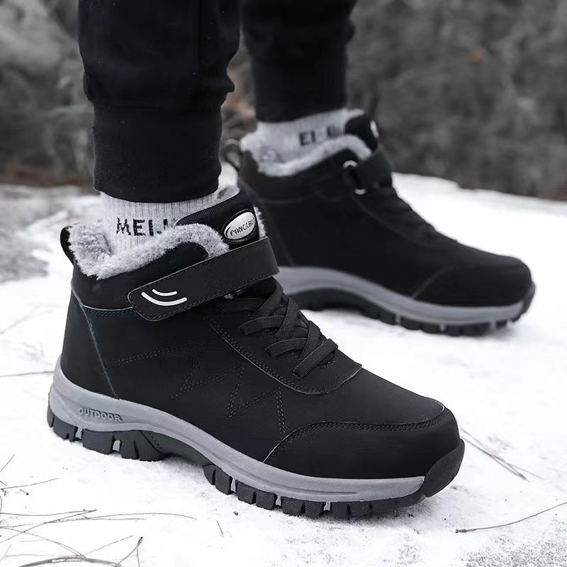 Middle-aged and elderly walking shoes winter new men's fleece thickened snow boots dad cotton shoes non-slip soft-soled hiking shoes