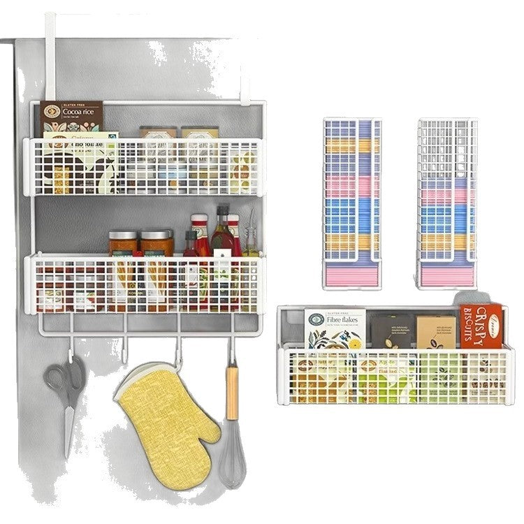 Refrigerator shelf side storage rack, kitchen supplies, multi-layer plastic wrap seasoning bottle, non-perforated side wall hanger