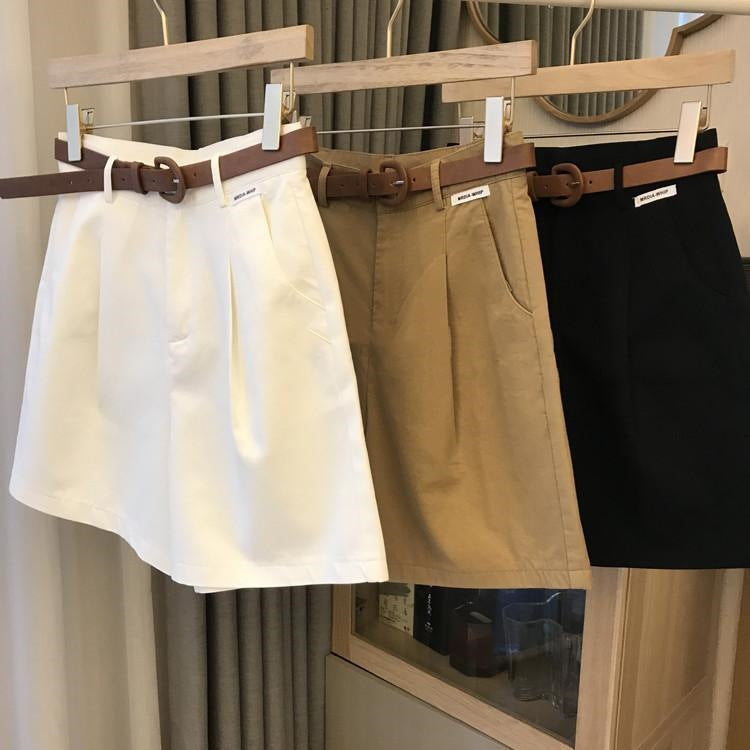 [With belt] cargo wide-leg pants, women's summer new thin five-point pants, loose and versatile high-waisted slacks