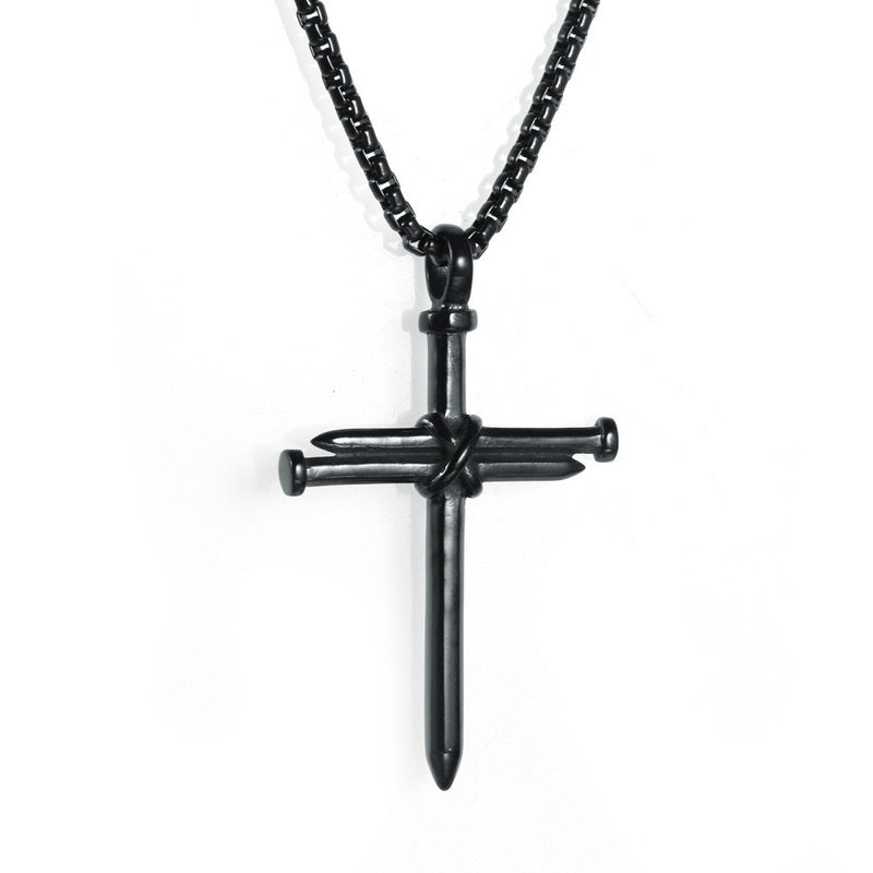 Color Resilient Alloy Casting Steel Nail Cross Pendant for Men and Women Punk Style Personality Men's Necklace Jewelry Wholesale
