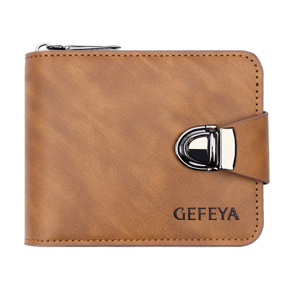 Cross-border hot sale men's short wallet business zipper large capacity multi-card wallet lock PU manufacturer wholesale