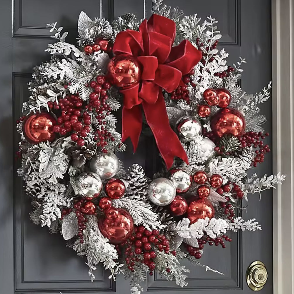 Christmas flocking Christmas ring wreath door hanging decoration Christmas wreath rattan pendant European and American home decoration