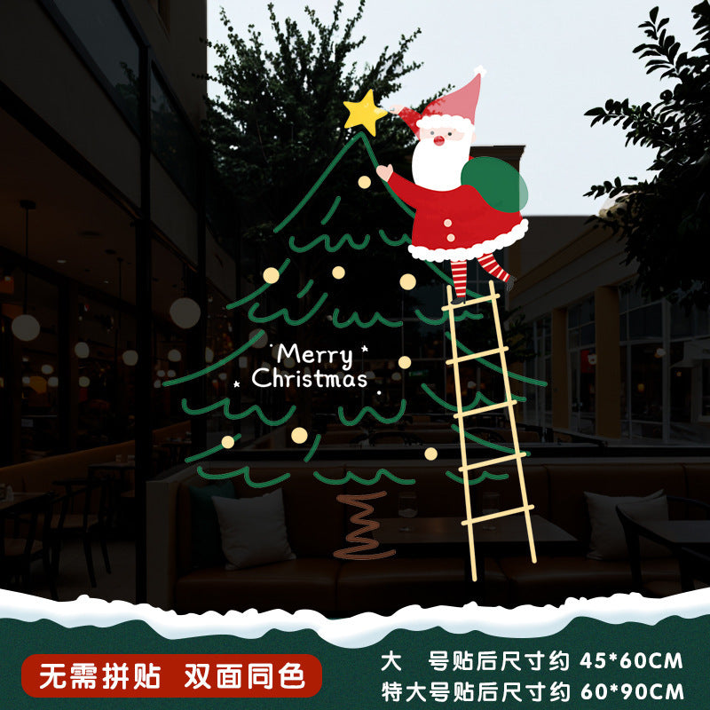 Christmas Santa Claus push door glass sticker electrostatic sticker shopping mall window scene layout decoration the whole window grille