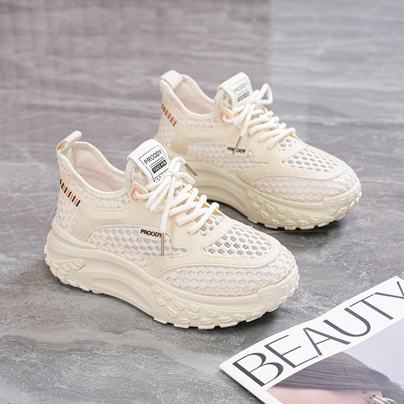 Running Shoes Women's Student 2024 New Summer Daddy Women's Shoes Mesh Breathable Lightweight Softsole Shock-Absorbing Sneakers