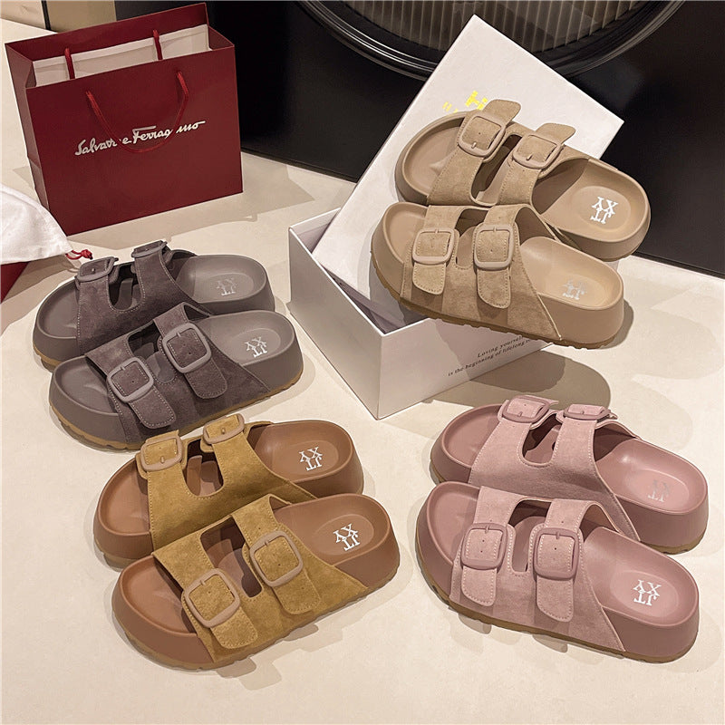 Internet celebrity retro platform slippers women's summer 2025 new style to wear fashion and versatile flip-flops bokensa sandals