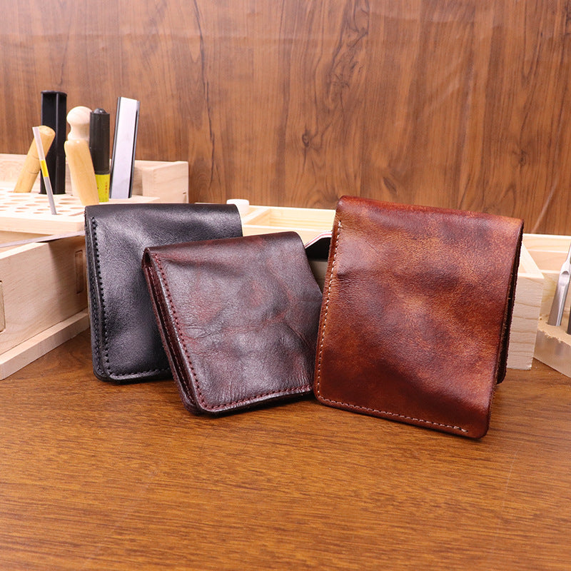 New Japanese vegetable tanned leather wallet men's retro hand-rubbed color old big banknote cowhide wallet simple student wallet