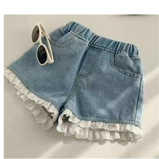 Manufacturers wholesale children's denim shorts medium and big kids baby pants wholesale real pocket girls' shorts one piece drop shipping