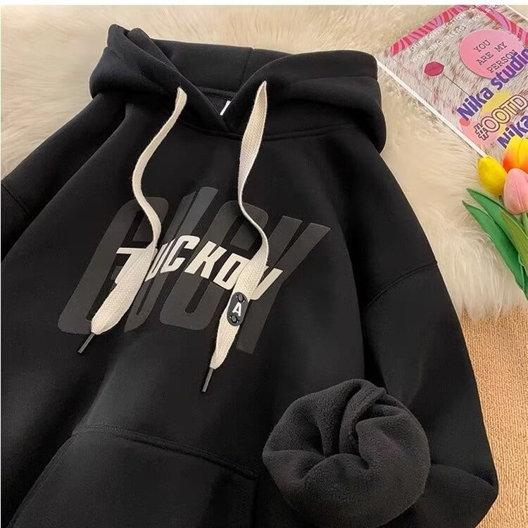 Heavyweight stiff hooded sweatshirt men's spring and autumn American fashion brand youth autumn and winter burgundy fleece hoodie jacket
