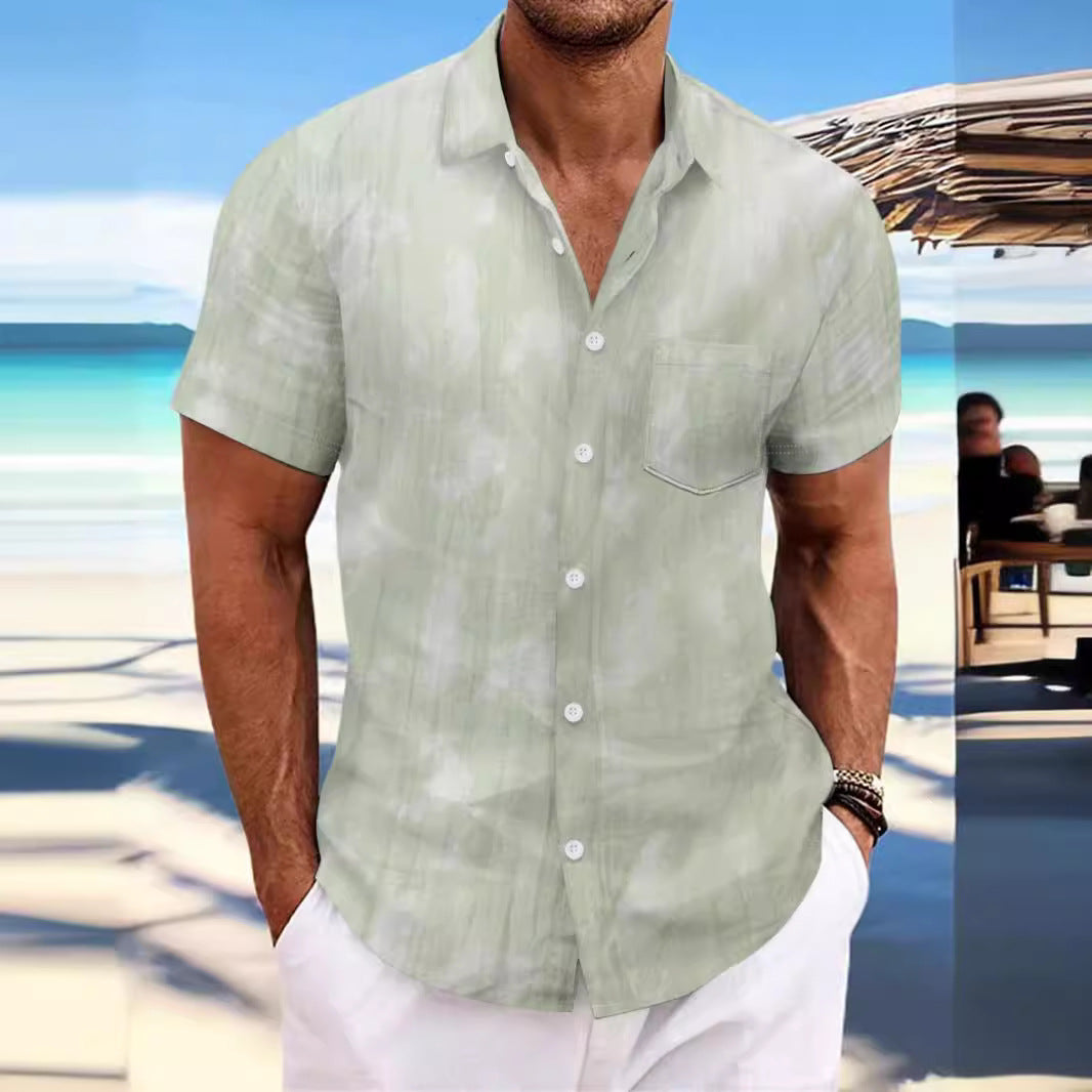 Cross Border Summer 2024 New Tie-Dye Lapel Short Sleeve Men's Beach Casual Athletic Shirt