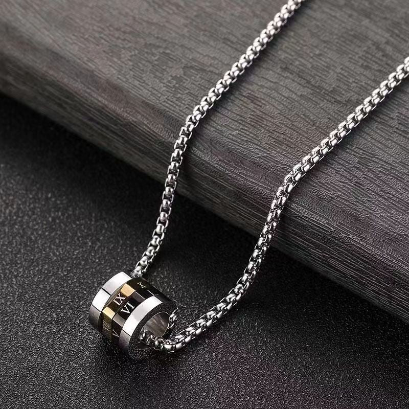 Cross-border men's titanium steel small waist necklace versatile Roman numeral rotatable pendant luxury jewelry sweater chain